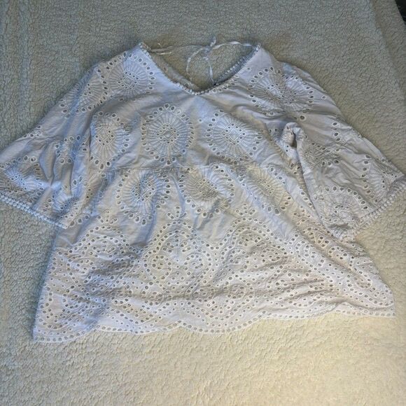 Charlie B Eyelet Peplum Top Women's‎ XL White Babydoll Peasant Cotton lace Boho - Picture 3 of 12